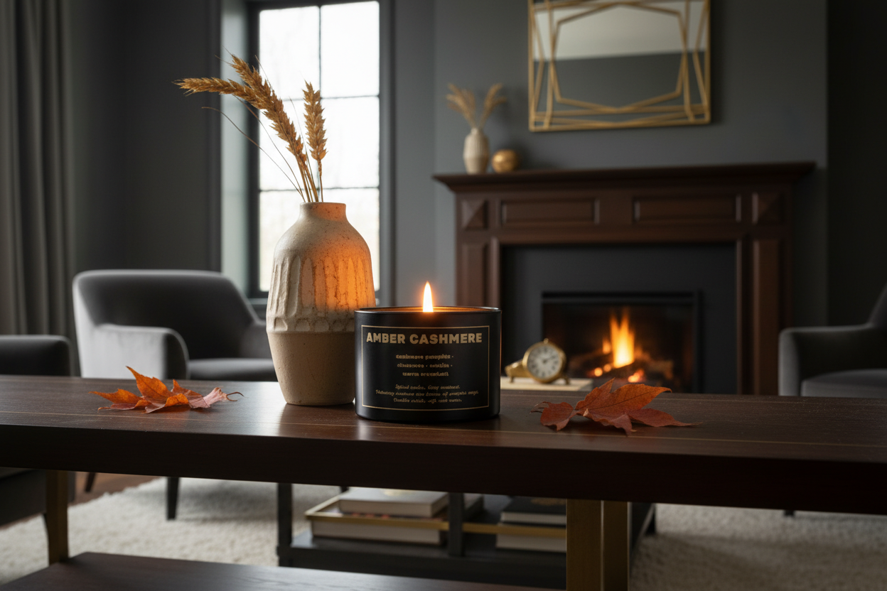 Amber Cashmere candle on mantle