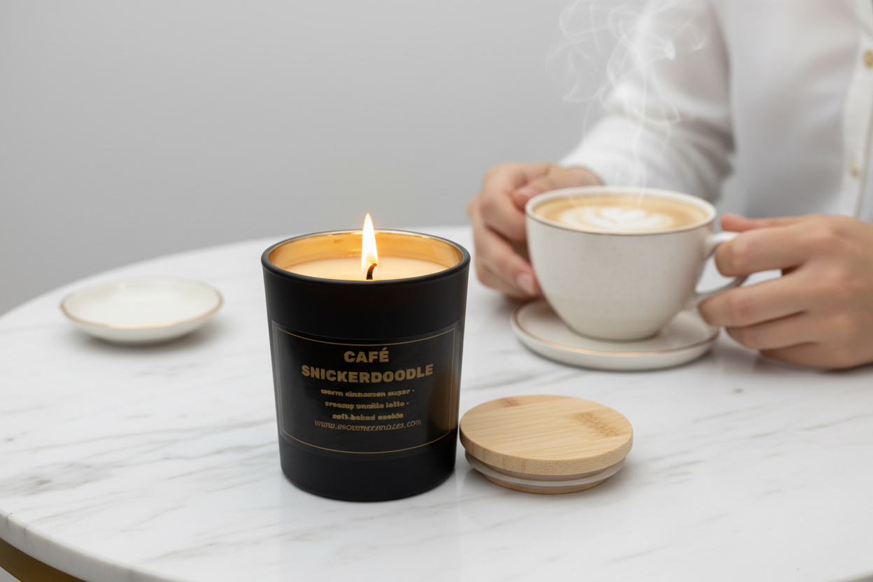 Café Snickerdoodle Candle on White Marble - New Version