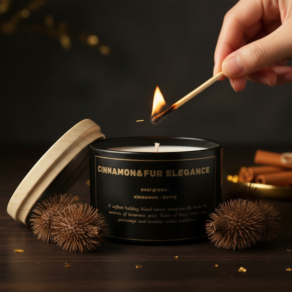 Person lighting candle with bur